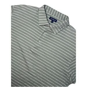 Fish Hippie Co Striped Polo Shirt Mens Large Sage Green White Short Sleeve